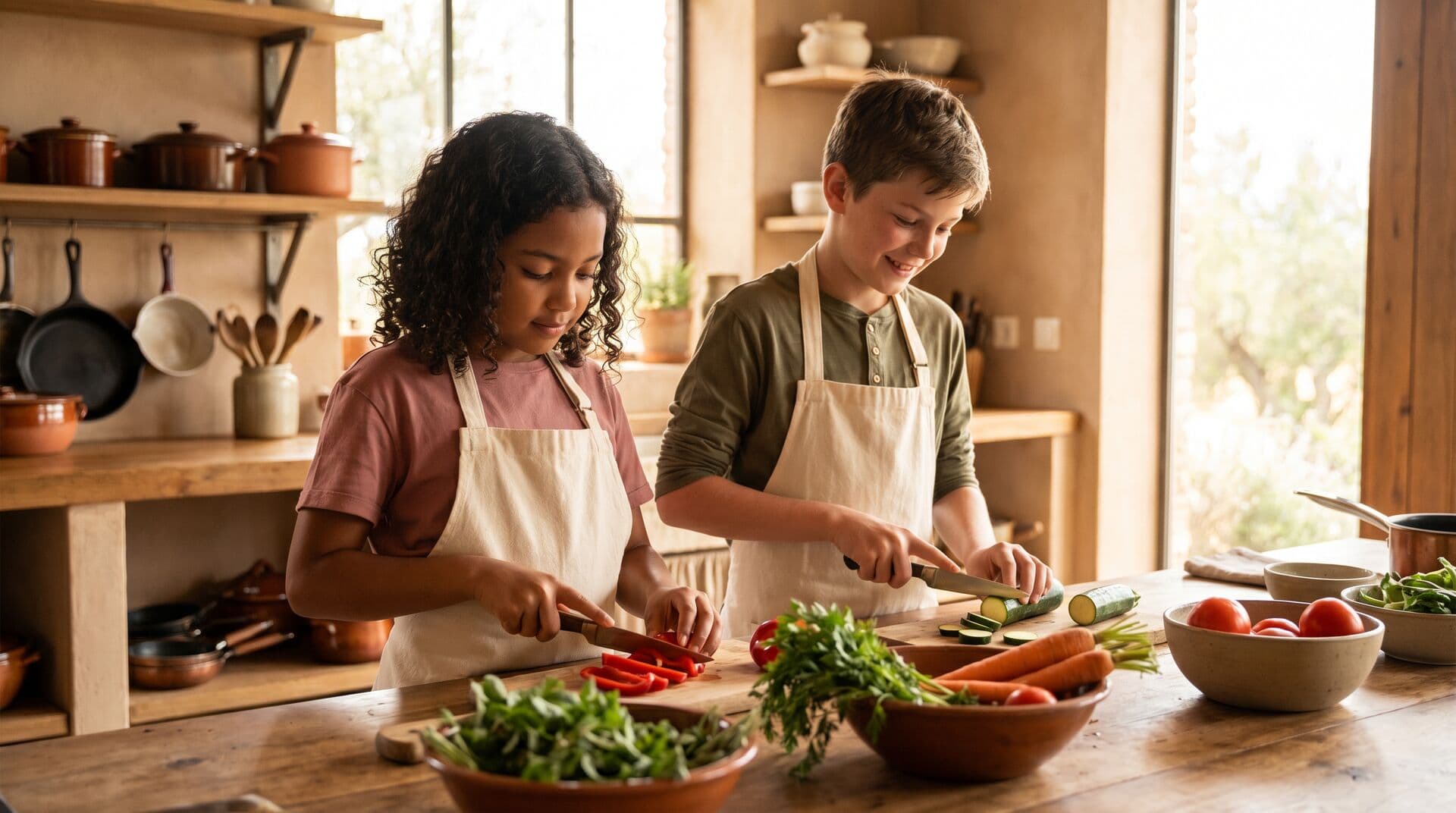 Kids learning to cook together at Portland summer cooking camp