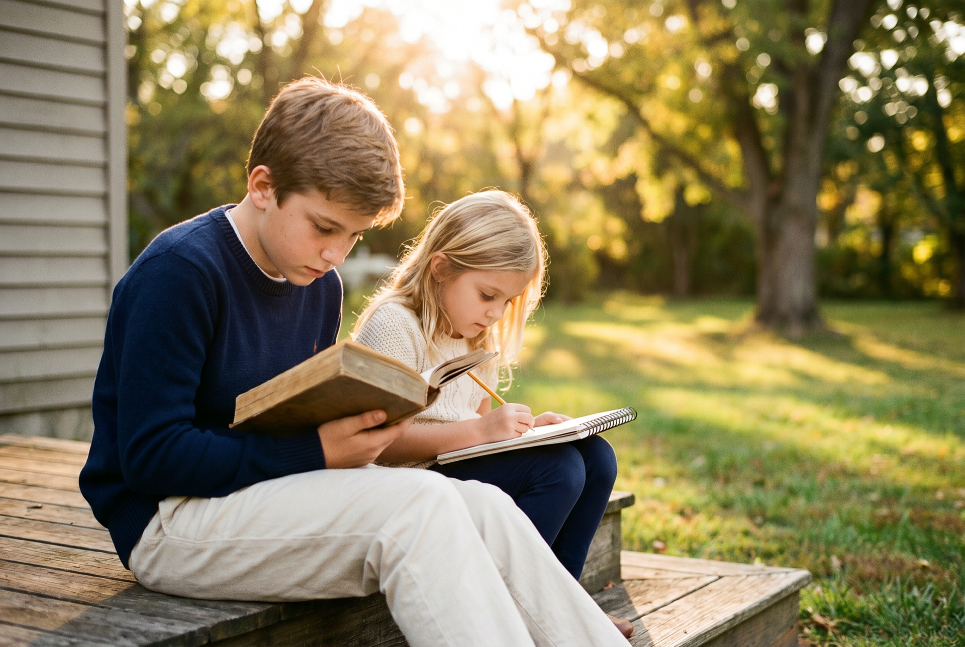 Siblings enjoying different activities together